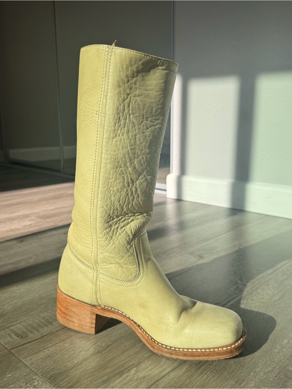 Frye Tall Leather Heeled Boots in beige - Picture 5 of 10
